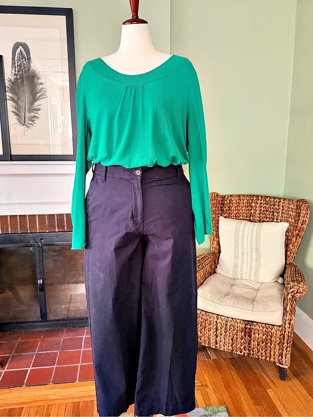 Lane Bryant Cotton Fine Gauge Emerald Green Scoop Neck Swing Sweater -Size 18/2